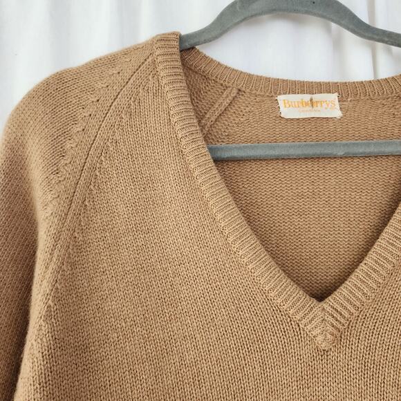 Burberry Vintage Burberrys pullover sweater 100% cashmere camel tan Scotland L - Picture 5 of 9